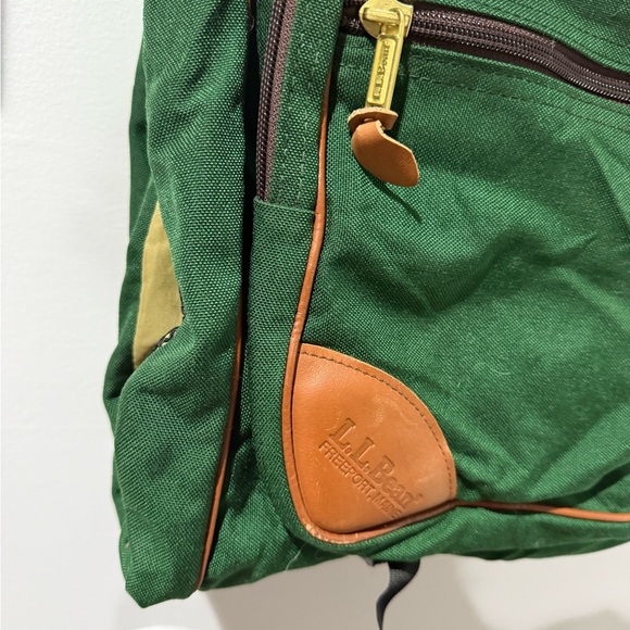 80s 90s LL BEAN Green Canvas Leather Folding Garment Carrying Bag Travel Vintage - Picture 2 of 8